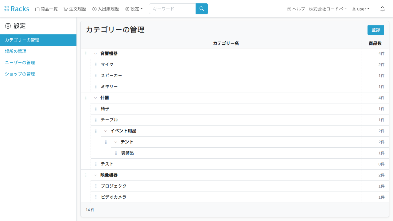 カテゴリーの管理